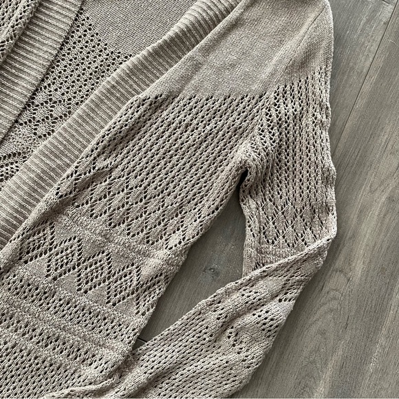 Belldini Taupe Boho Open Knit Extra Long Duster Cardigan Sweater - Picture 3 of 6